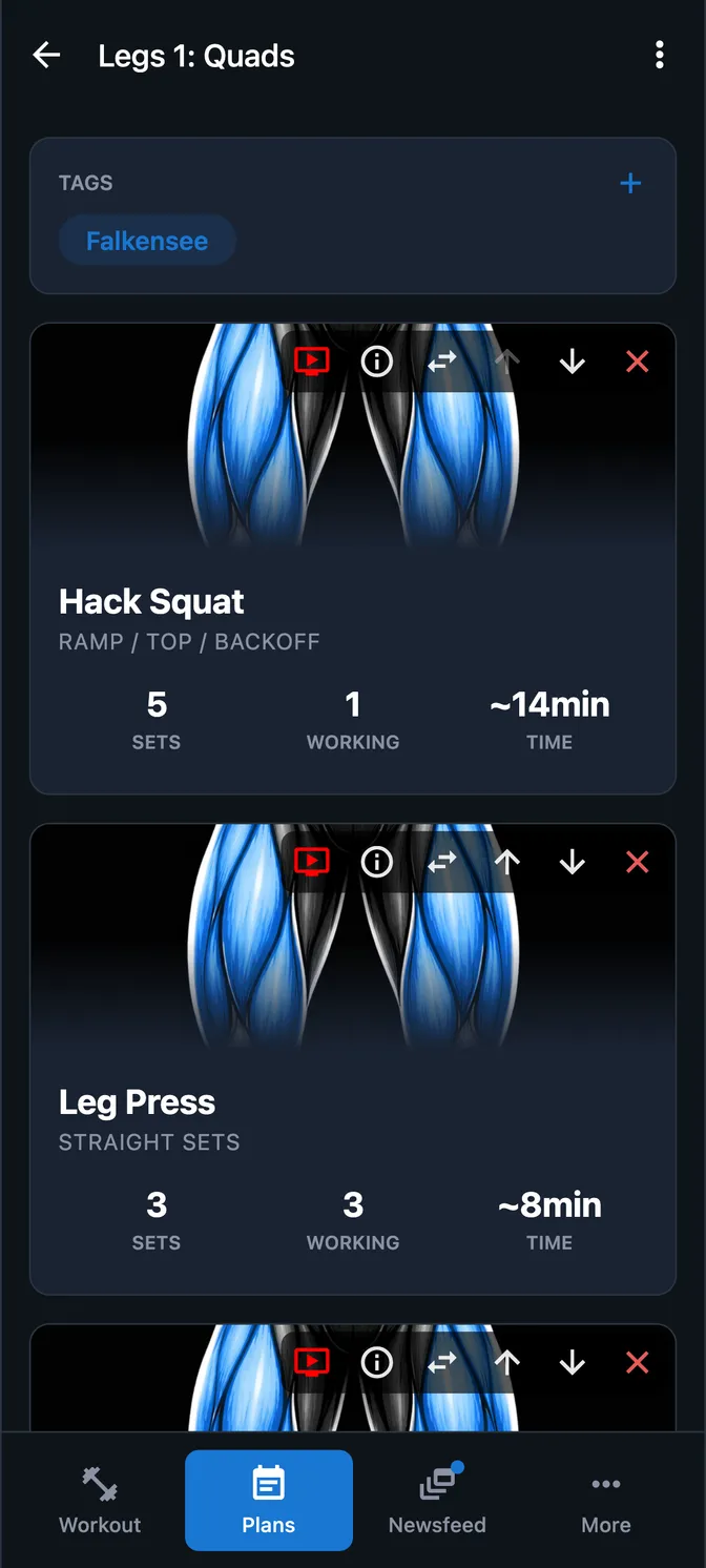 A leg workout built from ramp, top-set and back-off structures